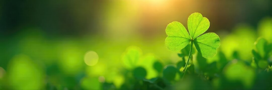 A four-leaf clover basks in sunlight, symbolizing unexpected fortune and serendipitous blessings, a divine gift of good luck , chance, auspicious, ethereal