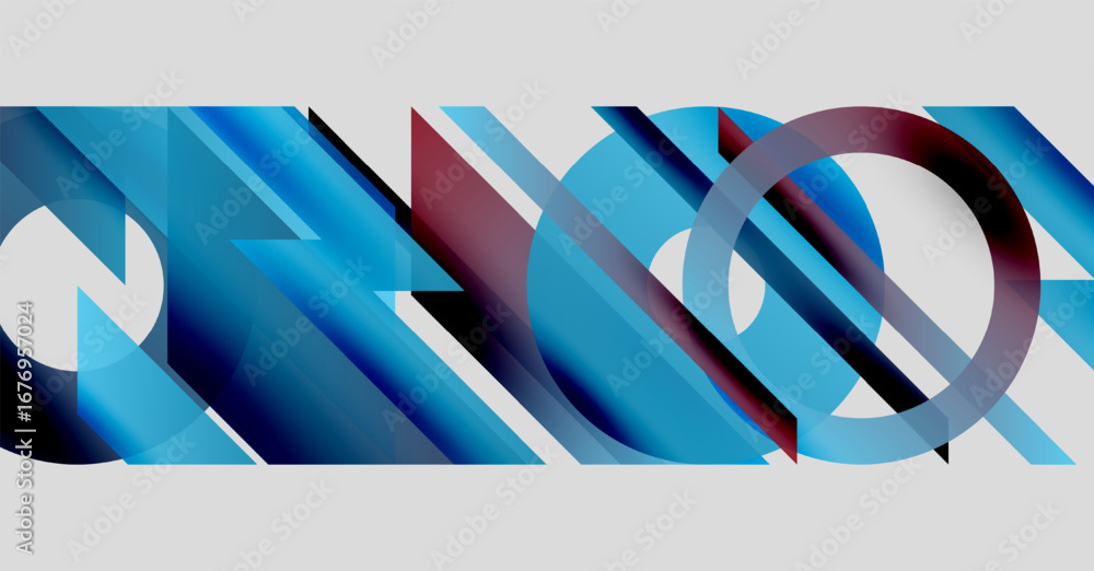 Poster abstract composition. blue, burgundy shapes overlap, creating dynamic visual effect. minimalist desi