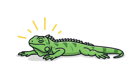Obraz premium Cartoon Iguana basking in imagined sunshine, showcasing simplistic design with charm and minimal details conveying reptilian relaxation and calmness
