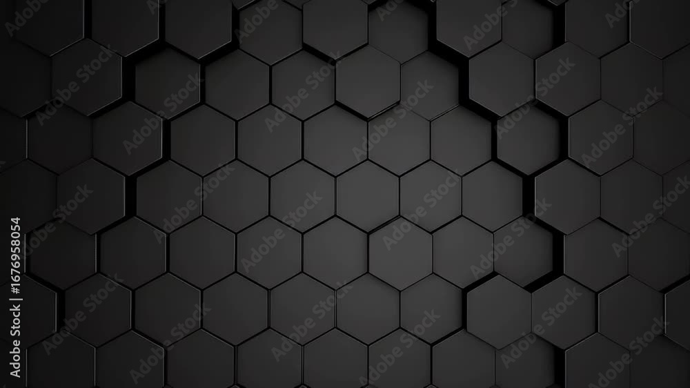 Poster dark, abstract background featuring a pattern of raised and lowered hexagons