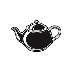 Timeless Teapot Silhouette: A classic black and white silhouette of an elegant teapot, designed with clean lines and a timeless aesthetic. Ideal for a variety of applications.