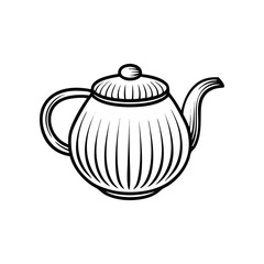 Teapot Line Art: A classic teapot design, meticulously rendered in elegant line art, showcasing its iconic form, perfect for illustrating articles and various design uses.