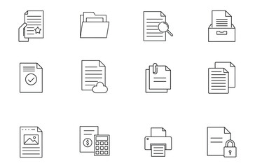 Collection of document and file icons isolated on a white background