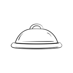 Cloche: A sleek, minimalist line art illustration of a classic cloche, evoking a sense of fine dining and anticipation.