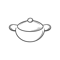 Simple Stew Pot: A clean line illustration of a classic stew pot, designed with simplicity and focus. It is suitable for use in culinary and food-related designs.