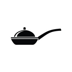 Obraz premium Black Cooking Pan: A minimalist black and white illustration of a cooking pan, perfect for culinary projects. 