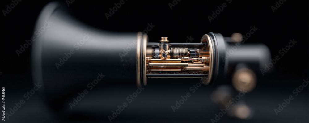 Poster elegant closeup of an object with exposed intricate inner workings. mechanical concept. could repres