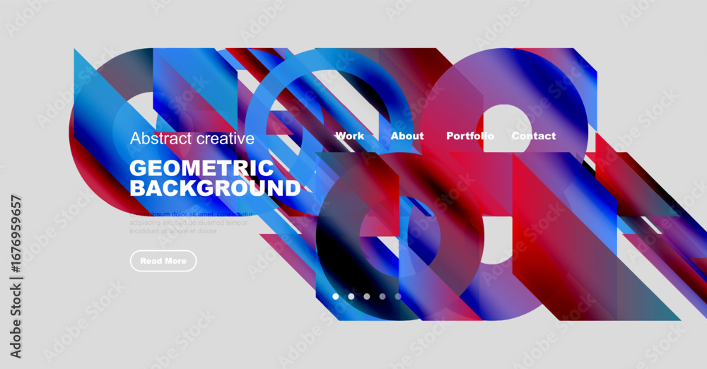 Poster abstract website header design. vibrant colors, flowing shapes, navigation menu present. modern aest