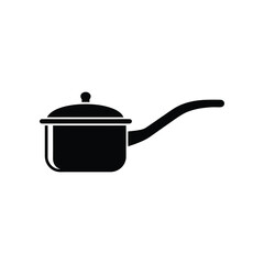 Kitchen Utensil Silhouette: A sleek, minimalist graphic depicts a saucepan, an essential tool for culinary exploration, offering a nod to home cooking and the art of preparing food.