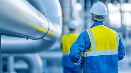 Engineers supervising biomass carbon capture unit connected to storage facility, modern clean energy infrastructure with advanced monitoring technology