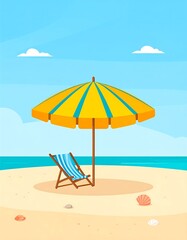 Beach scene with umbrella and chair
