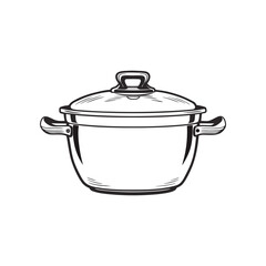 Cooking Pot Illustration: A sleek, line-art illustration showcases a classic cooking pot, its lid neatly in place, ready for culinary creation.