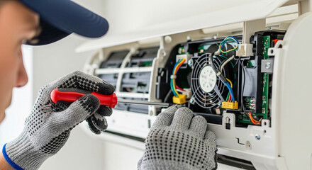 Air Conditioner Repair: Technician Servicing Unit