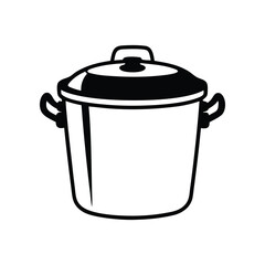 Simple Cooking Pot Icon: A clean and minimalist black and white vector illustration of a classic cooking pot with lid, ideal for culinary concepts and kitchen-related designs.