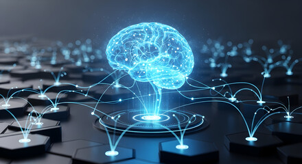 Holographic Brain Projection over Quantum Microchip on Hexagonal Circuit Board — AI Neural Interface and Edge Compute Visualization