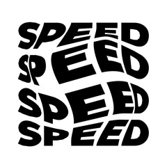 Word speed repeated in a warped effect. Graphic design element with a dynamic and energetic feel, ideal for digital advertising.