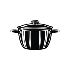 Culinary Vessel: A sleek, monochrome illustration of a traditional cooking pot, ready to simmer, saute, or stew.