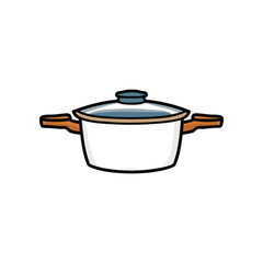 Cooking Essentials: A minimalist illustration of a shiny, new pot, ready for creating culinary delights. Ideal for conveying the essence of kitchen life and home cooking.