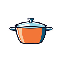 Colorful Cooking Pot: A vibrant orange cooking pot sits ready, its glass lid shimmering, in a meticulously crafted illustration that highlights the everyday essentials of culinary preparation.