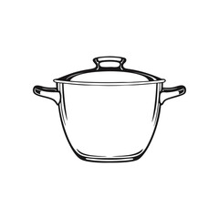 Drawing of a Cooking Pot: An artistically rendered outline of a kitchen cooking pot with a lid, perfect for culinary themes and design projects.