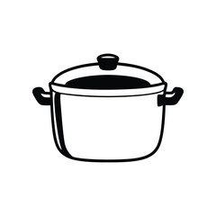 Pot and Lid: A simple, elegant line drawing of a cooking pot with its lid. Minimalist black and white illustration.