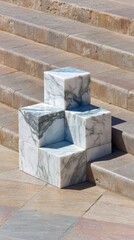 Abstract marble cubes on steps