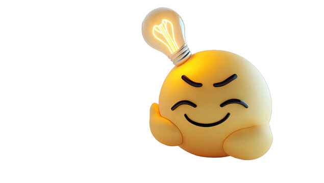 3D rendered emoji of a happy, thoughtful character