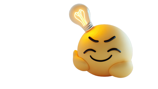 3D rendered emoji of a happy, thoughtful character