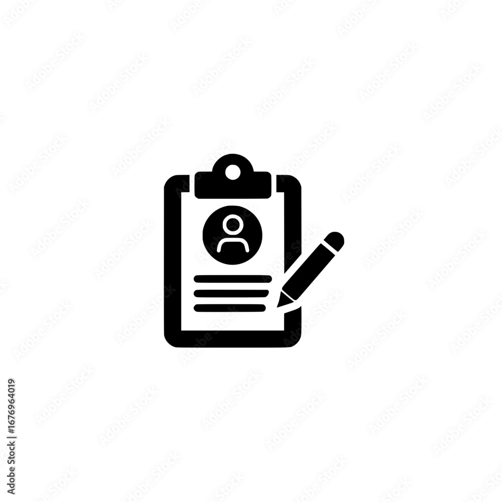 Aufkleber user icon and pencil inside clipboard symbol representing editable profile and task input concept