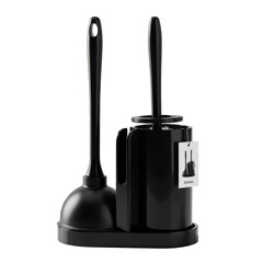 Black toilet plunger and brush set isolated on transparent background