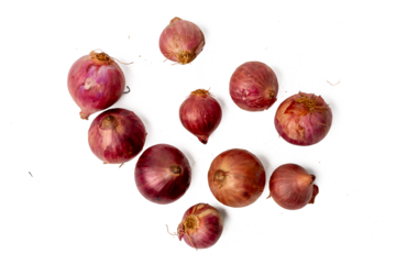 Photo of shallots  taken with a high-resolution camera using the focus-stacking technique on a white background.