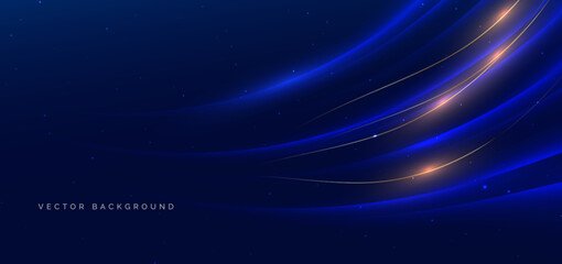 Obraz premium Abstract blue glowing curve lines on dark blue background.