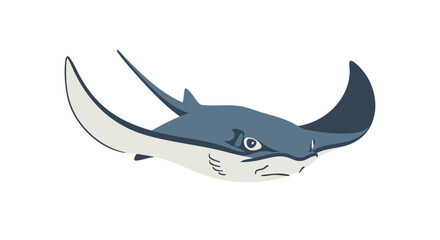 Fototapeta premium Stylized illustration of a swimming ray, showcasing its distinctive wing-like fins in a cartoon design on a white isolated background