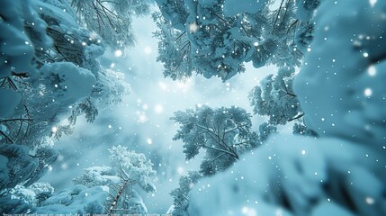 Enchanting winter wonderland  snowy forest with gentle lights and a cozy new year ambiance