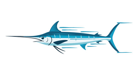 Naklejka premium Stylized marlin illustration showcasing aquatic life in vibrant blue hues conveying speed and movement underwater scene with clean design elements
