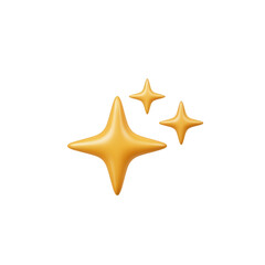 Golden three dimensional sparkle stars emoji icon.