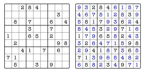 Sudoku Game Board and Answer Key	