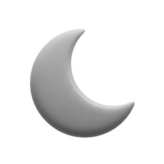 Gray Crescent Moon Isolated on White Background.