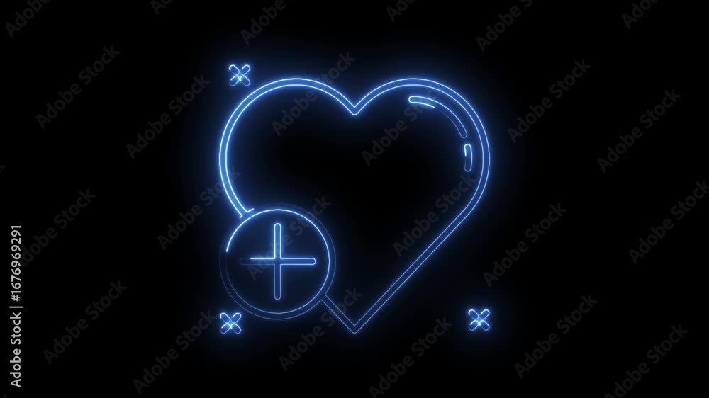 Aufkleber neon heart plus sign glowing motion background loop animated graphic element