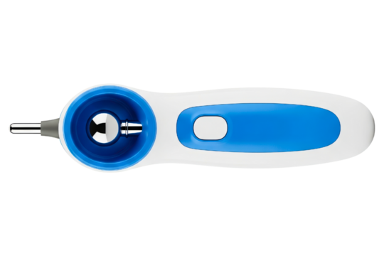 Handheld cosmetic device with a metal roller ball applicator isolated on a transparent background