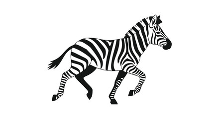 Graphic illustration featuring a running zebra with black and white stripes created as clean and minimal design concept art