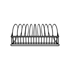 Dish Rack Silhouette: A minimalist illustration of a dish rack, meticulously holding plates, conveying a sense of organized domesticity.