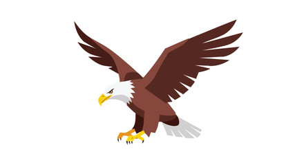 Obraz premium Vector illustration showcasing a majestic bald eagle in flight against a pure white background, perfect for diverse creative projects