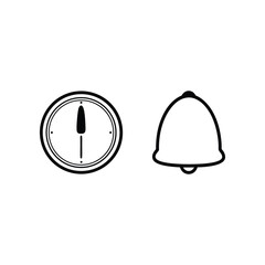Timing and Notifications: A concise visual representation of time measurement and alert notification, with a minimalist clock and bell symbol representing reminders.