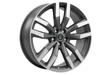Obraz premium Stylish two-tone alloy car rim with a modern multi-spoke design isolated on a transparent background