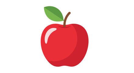 Fototapeta premium Stylized Red Apple with Green Leaf and Brown Stem Isolated on White Background Graphic Simple Shape Flat Design Vector Illustration Representing