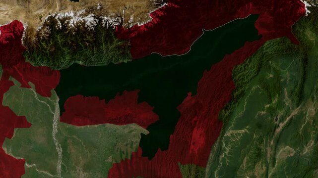 Assam map highlight animation, India state location zoom, political map video, geographic region highlight, satellite earth view animation