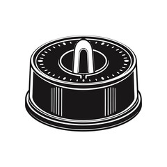 Vintage Timer Illustration: A meticulously crafted monochrome illustration of a classic kitchen timer, showcasing its intricate design and timeless appeal.