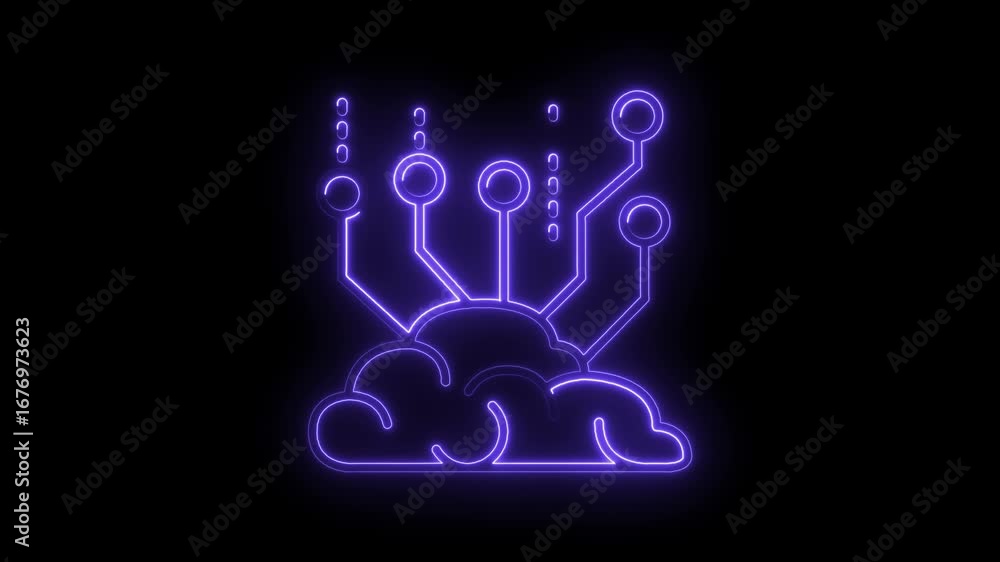 Aufkleber cloud computing neon style illustration glowing circuit board design network connection video