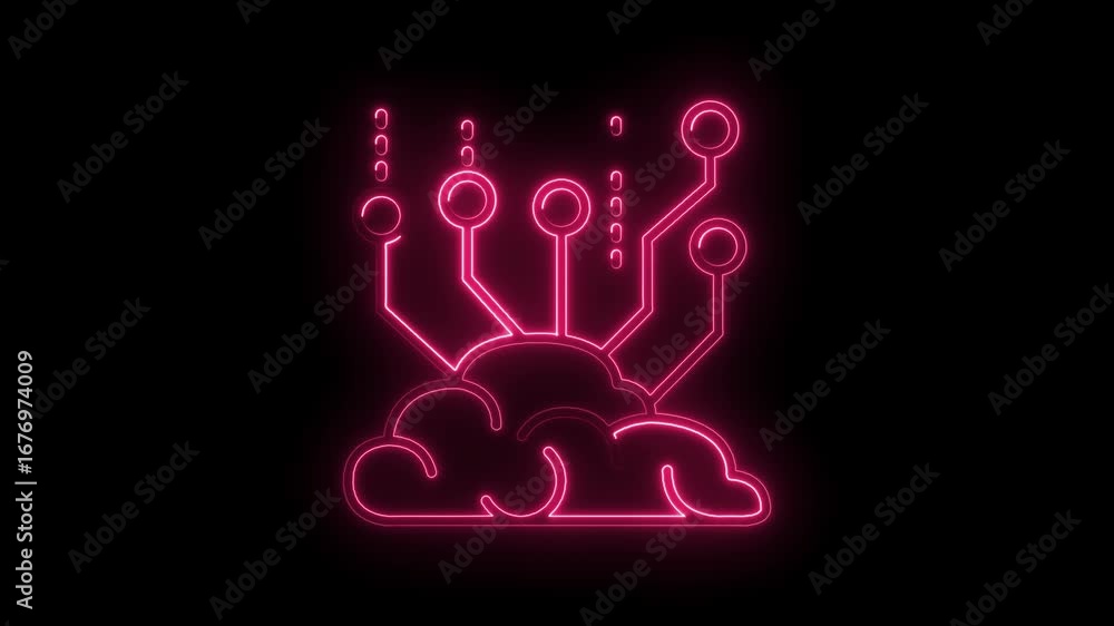 Poster glowing pink neon cloud computing network technology futuristic design animation